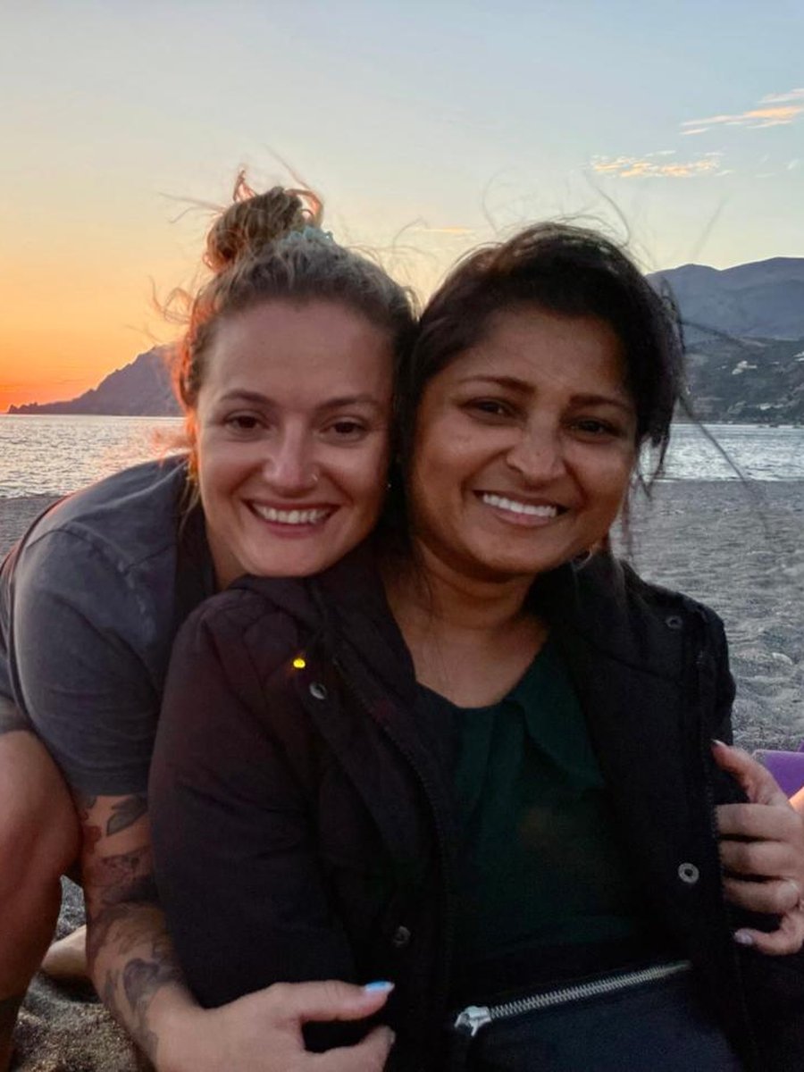 Rita with Lashara at sunset on a Crete retreat